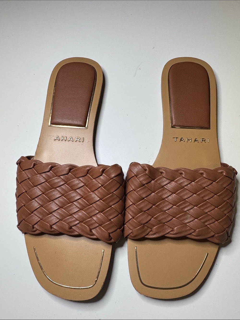Tahari Braided Tan Slide Sandals